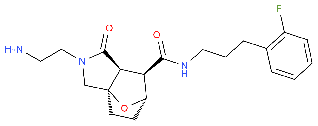 (1R*,5S*,6R*,7S*)-3-(2-aminoethyl)-N-[3-(2-fluorophenyl)propyl]-4-oxo-10-oxa-3-azatricyclo[5.2.1.0~1,5~]decane-6-carboxamide_分子结构_CAS_)