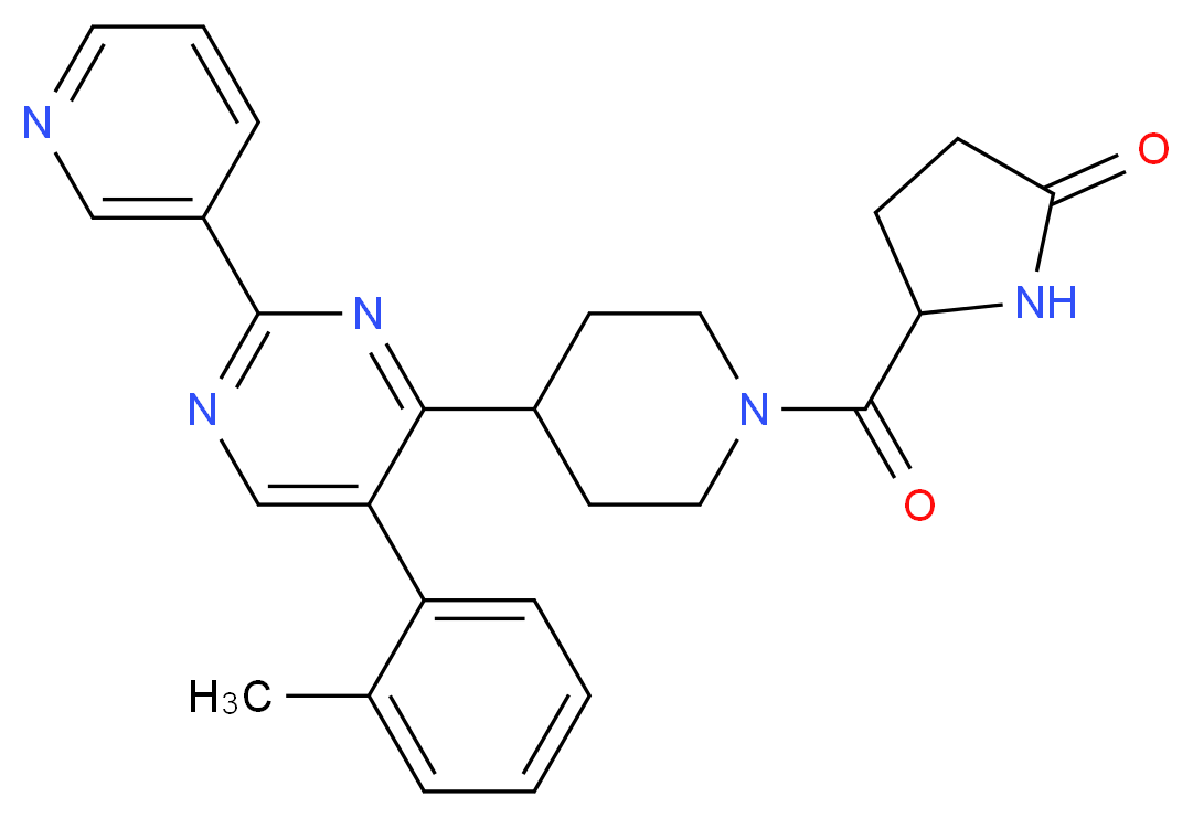 5-({4-[5-(2-methylphenyl)-2-(3-pyridinyl)-4-pyrimidinyl]-1-piperidinyl}carbonyl)-2-pyrrolidinone_分子结构_CAS_)
