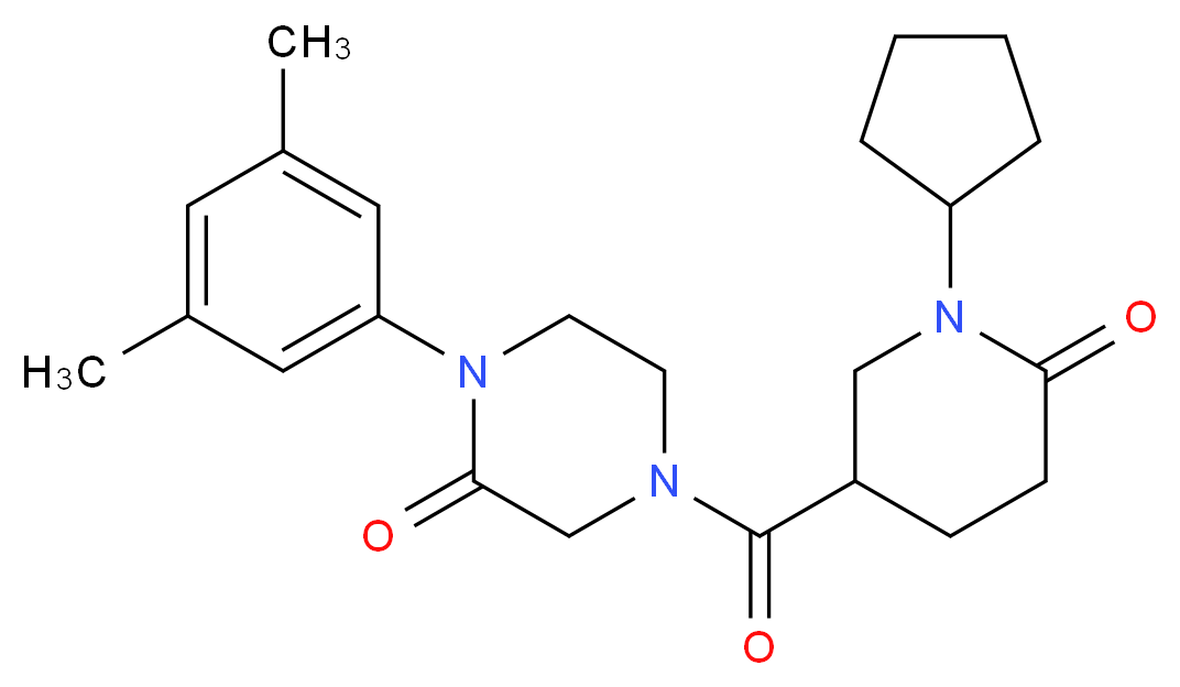 4-[(1-cyclopentyl-6-oxo-3-piperidinyl)carbonyl]-1-(3,5-dimethylphenyl)-2-piperazinone_分子结构_CAS_)