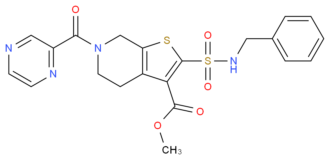 methyl 2-[(benzylamino)sulfonyl]-6-(2-pyrazinylcarbonyl)-4,5,6,7-tetrahydrothieno[2,3-c]pyridine-3-carboxylate_分子结构_CAS_)