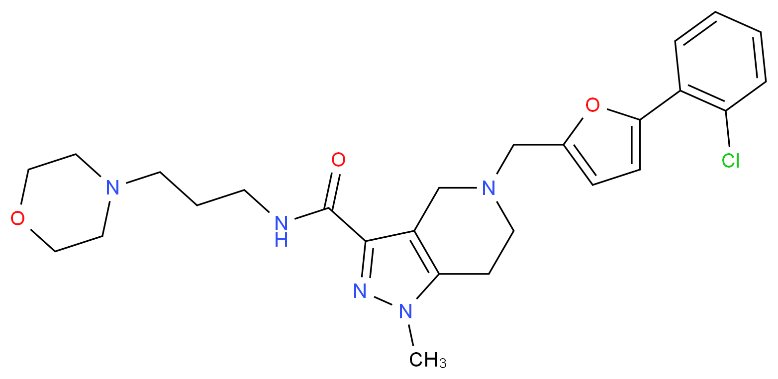5-{[5-(2-chlorophenyl)-2-furyl]methyl}-1-methyl-N-[3-(4-morpholinyl)propyl]-4,5,6,7-tetrahydro-1H-pyrazolo[4,3-c]pyridine-3-carboxamide_分子结构_CAS_)