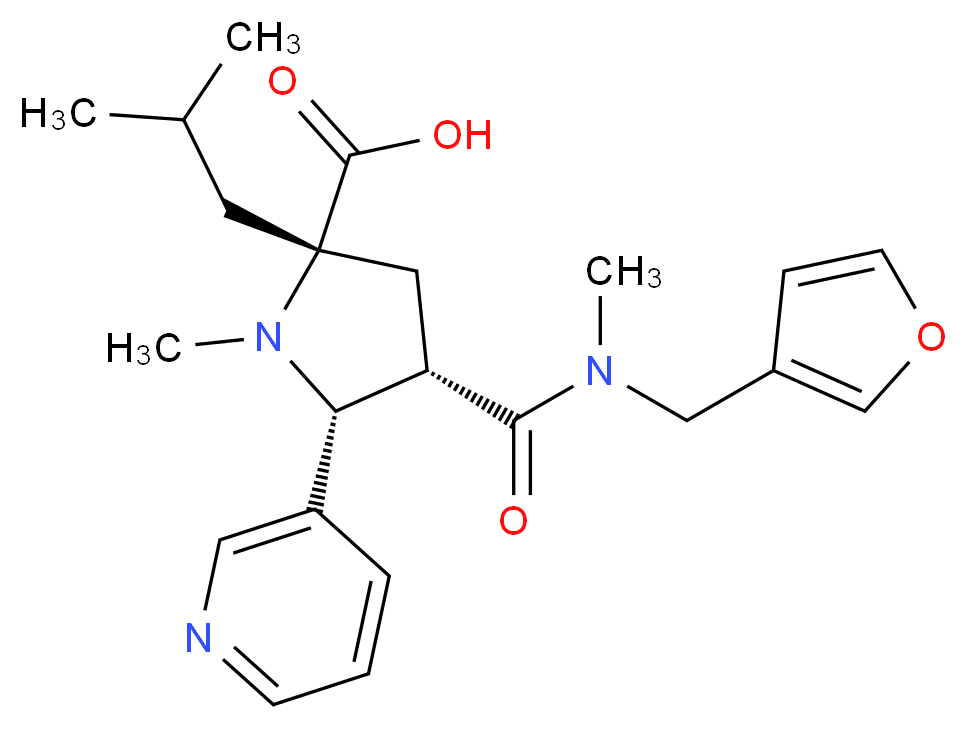 (2S*,4S*,5R*)-4-{[(3-furylmethyl)(methyl)amino]carbonyl}-2-isobutyl-1-methyl-5-pyridin-3-ylpyrrolidine-2-carboxylic acid_分子结构_CAS_)