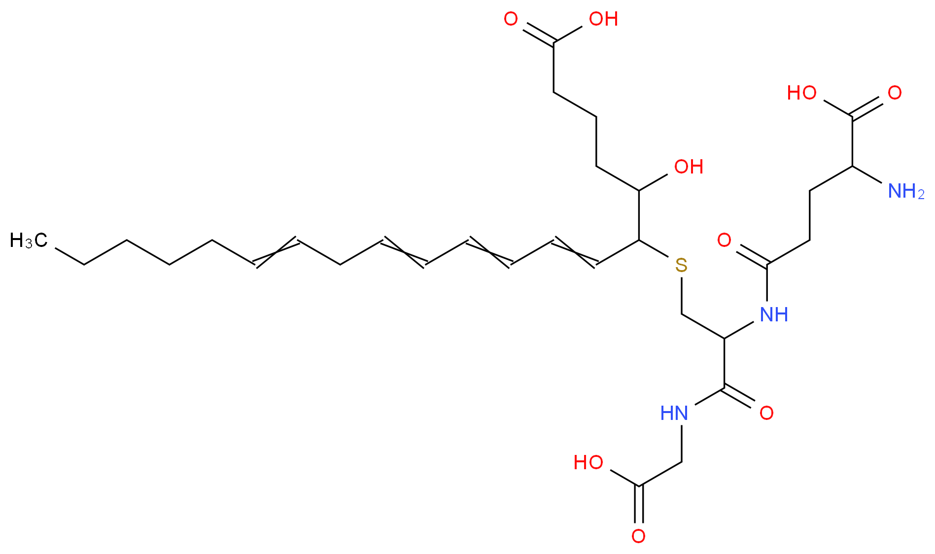 (7E,9E,11E,14E)-6-{[2-(4-amino-4-carboxybutanamido)-2-[(carboxymethyl)carbamoyl]ethyl]sulfanyl}-5-hydroxyicosa-7,9,11,14-tetraenoic acid_分子结构_CAS_72025-60-6