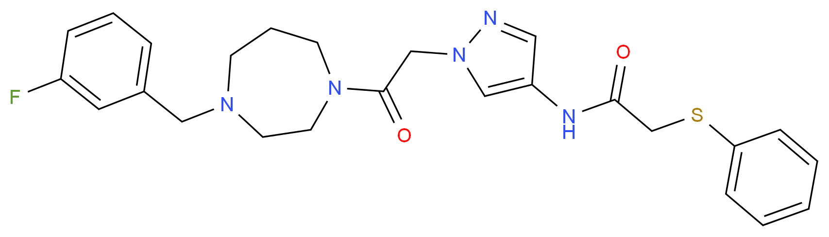 N-(1-{2-[4-(3-fluorobenzyl)-1,4-diazepan-1-yl]-2-oxoethyl}-1H-pyrazol-4-yl)-2-(phenylthio)acetamide_分子结构_CAS_)