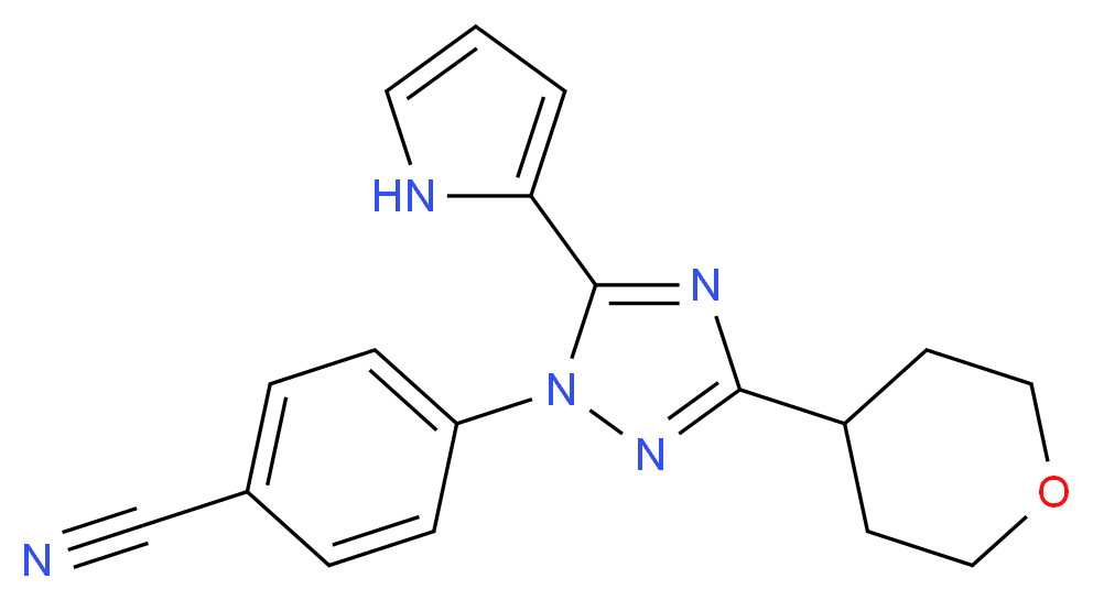 4-[5-(1H-pyrrol-2-yl)-3-(tetrahydro-2H-pyran-4-yl)-1H-1,2,4-triazol-1-yl]benzonitrile_分子结构_CAS_)