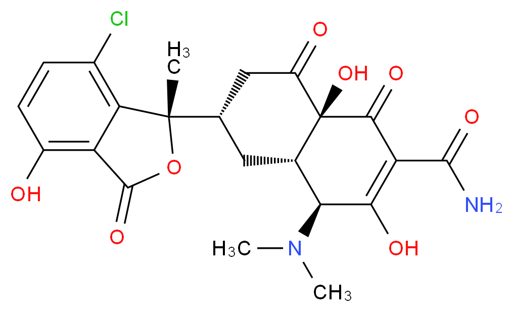 (4S,4aS,6S,8aS)-6-[(1S)-7-chloro-4-hydroxy-1-methyl-3-oxo-1,3-dihydro-2-benzofuran-1-yl]-4-(dimethylamino)-3,8a-dihydroxy-1,8-dioxo-1,4,4a,5,6,7,8,8a-octahydronaphthalene-2-carboxamide_分子结构_CAS_514-53-4
