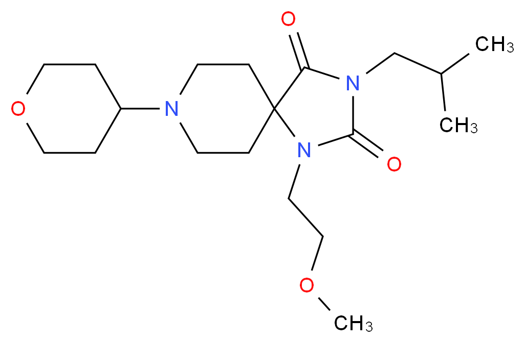 3-isobutyl-1-(2-methoxyethyl)-8-(tetrahydro-2H-pyran-4-yl)-1,3,8-triazaspiro[4.5]decane-2,4-dione_分子结构_CAS_)