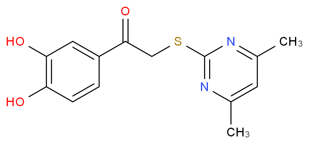 1-(3,4-dihydroxyphenyl)-2-[(4,6-dimethylpyrimidin-2-yl)sulfanyl]ethan-1-one_分子结构_CAS_430447-82-8