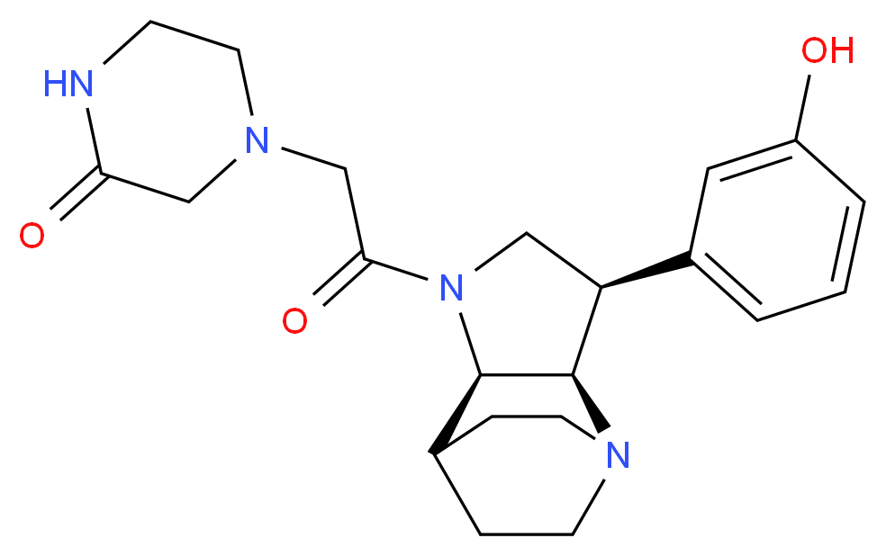 4-{2-[(3R*,3aR*,7aR*)-3-(3-hydroxyphenyl)hexahydro-4,7-ethanopyrrolo[3,2-b]pyridin-1(2H)-yl]-2-oxoethyl}piperazin-2-one_分子结构_CAS_)