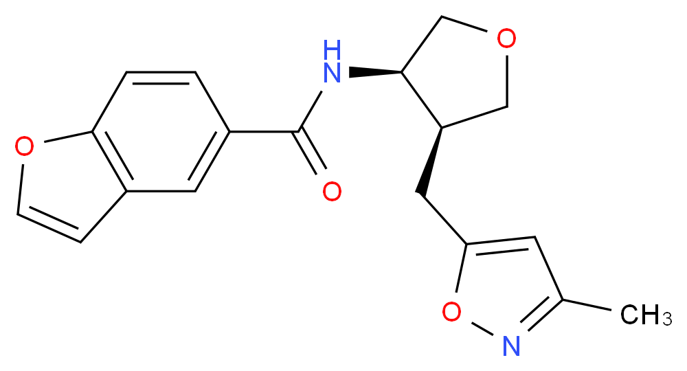 N-{(3R*,4S*)-4-[(3-methylisoxazol-5-yl)methyl]tetrahydrofuran-3-yl}-1-benzofuran-5-carboxamide_分子结构_CAS_)