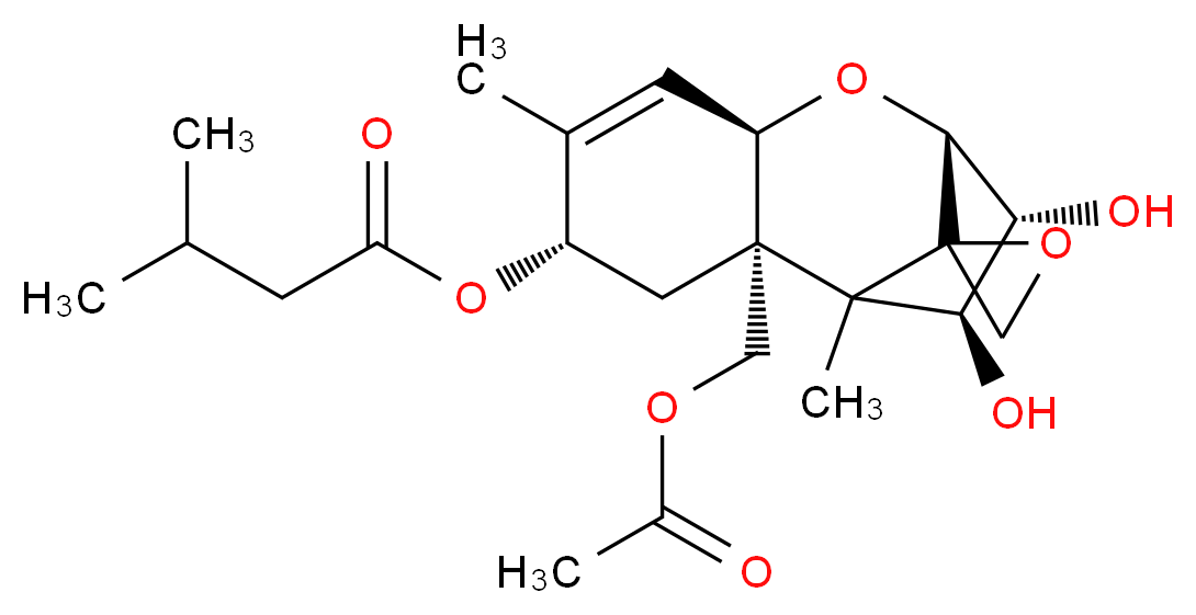 (2'R,4'S,7'R,9'R,10'R,11'S)-2'-[(acetyloxy)methyl]-10',11'-dihydroxy-1',5'-dimethyl-8'-oxaspiro[oxirane-2,12'-tricyclo[7.2.1.0<sup>2</sup>,<sup>7</sup>]dodecan]-5'-en-4'-yl 3-methylbutanoate_分子结构_CAS_26934-87-2