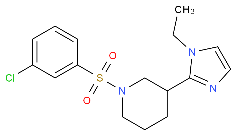 1-[(3-chlorophenyl)sulfonyl]-3-(1-ethyl-1H-imidazol-2-yl)piperidine_分子结构_CAS_)
