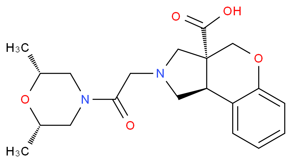 (3aR*,9bR*)-2-{2-[(2R*,6S*)-2,6-dimethylmorpholin-4-yl]-2-oxoethyl}-1,2,3,9b-tetrahydrochromeno[3,4-c]pyrrole-3a(4H)-carboxylic acid_分子结构_CAS_)