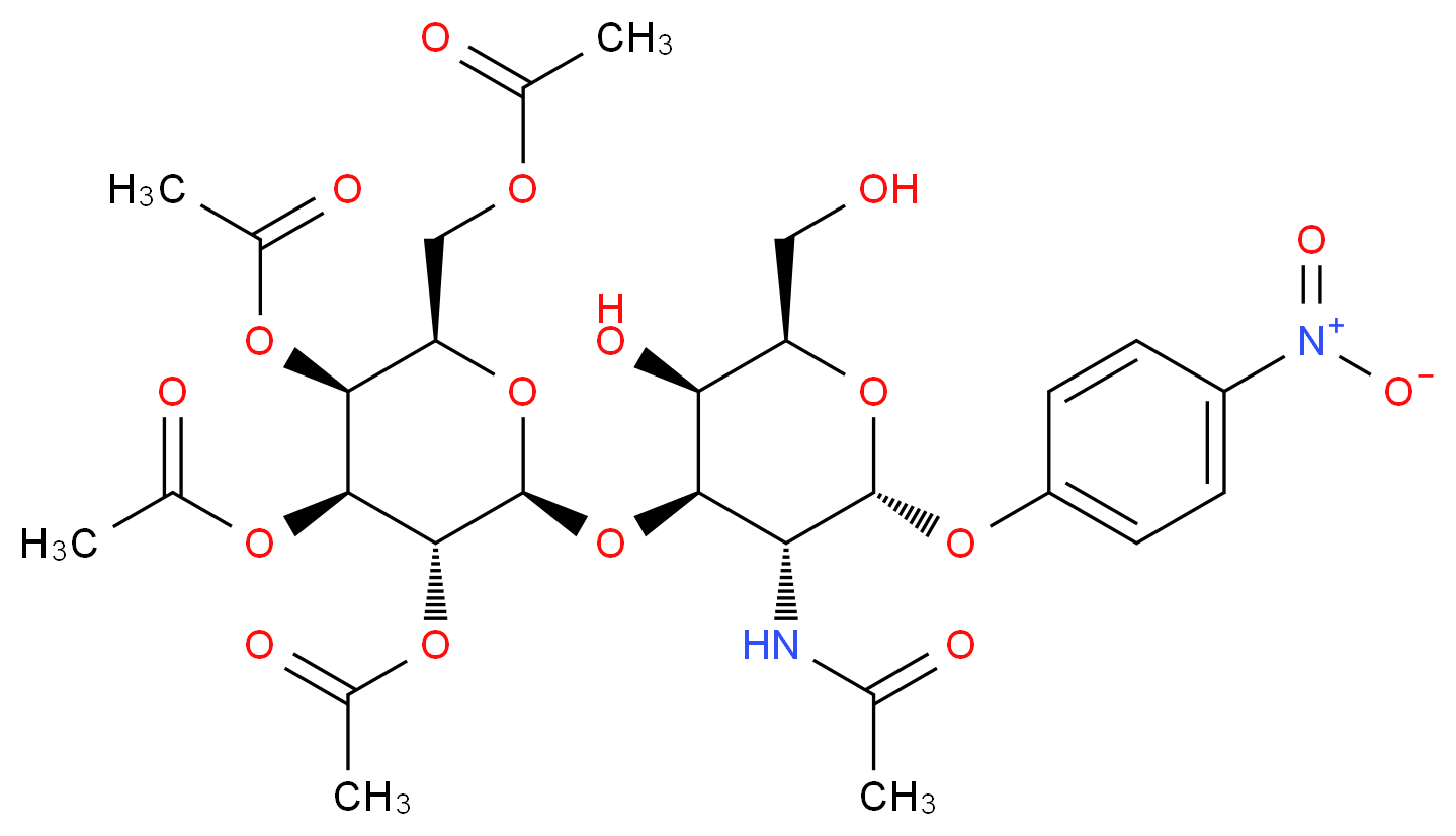 [(2R,3S,4S,5R,6R)-3,4,5-tris(acetyloxy)-6-{[(2R,3R,4R,5R,6R)-3-acetamido-5-hydroxy-6-(hydroxymethyl)-2-(4-nitrophenoxy)oxan-4-yl]oxy}oxan-2-yl]methyl acetate_分子结构_CAS_59837-13-7