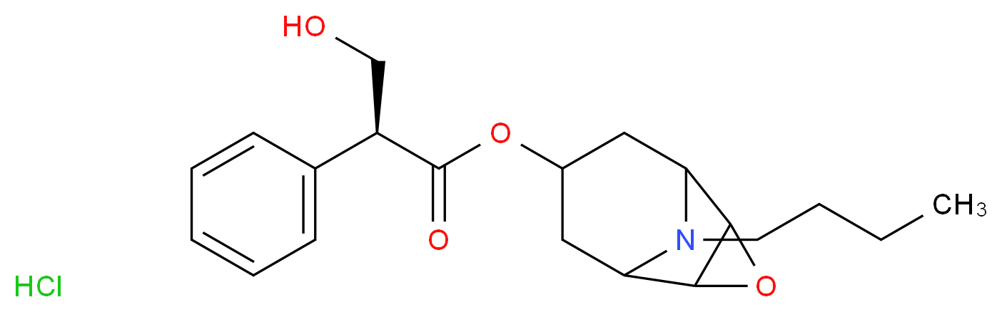 9-butyl-3-oxa-9-azatricyclo[3.3.1.0<sup>2</sup>,<sup>4</sup>]nonan-7-yl (2S)-3-hydroxy-2-phenylpropanoate hydrochloride_分子结构_CAS_22235-98-9