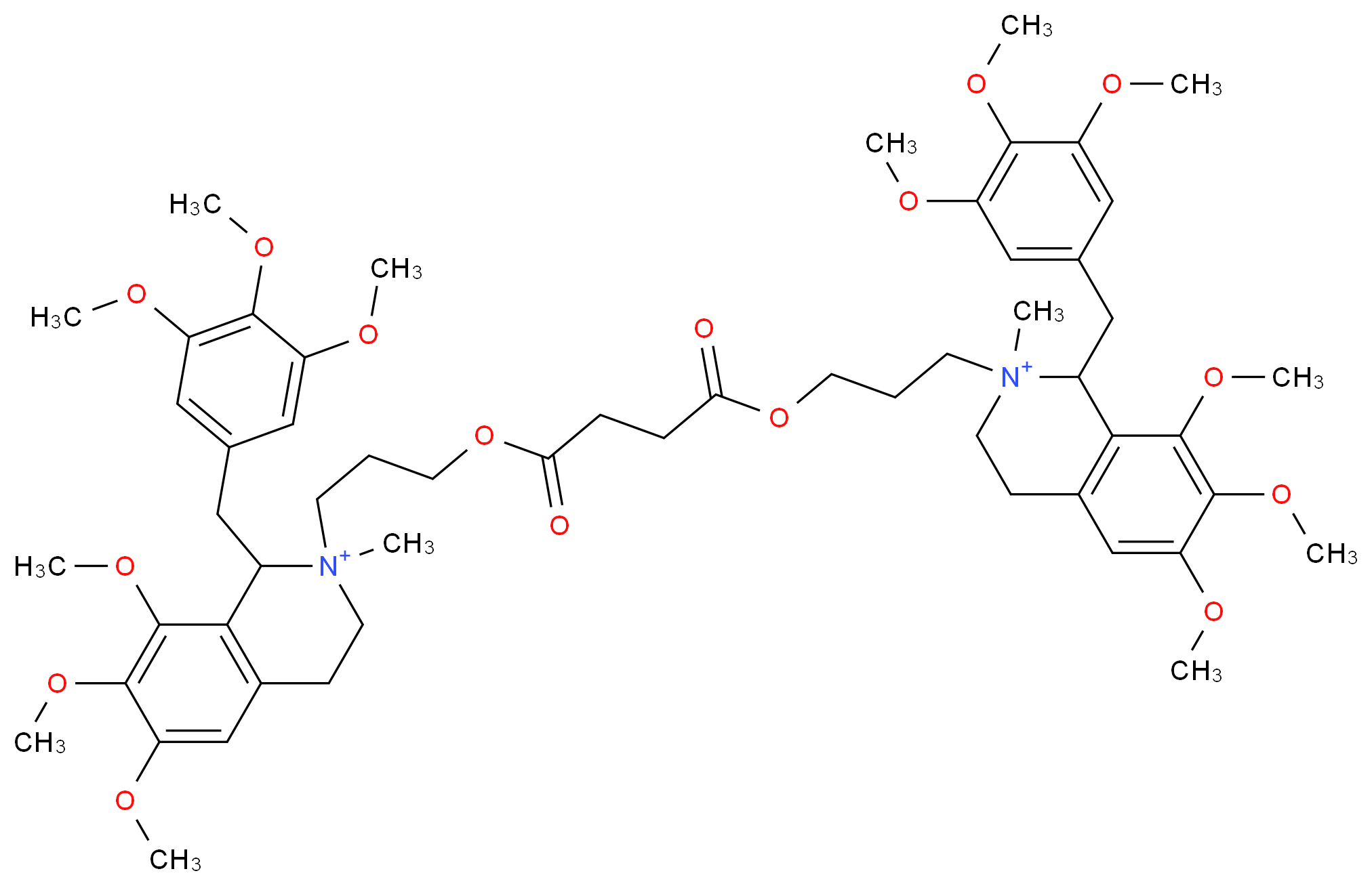 6,7,8-trimethoxy-2-methyl-2-(3-{[4-oxo-4-(3-{6,7,8-trimethoxy-2-methyl-1-[(3,4,5-trimethoxyphenyl)methyl]-1,2,3,4-tetrahydroisoquinolin-2-ium-2-yl}propoxy)butanoyl]oxy}propyl)-1-[(3,4,5-trimethoxyphenyl)methyl]-1,2,3,4-tetrahydroisoquinolin-2-ium_分子结构_CAS_106819-53-8