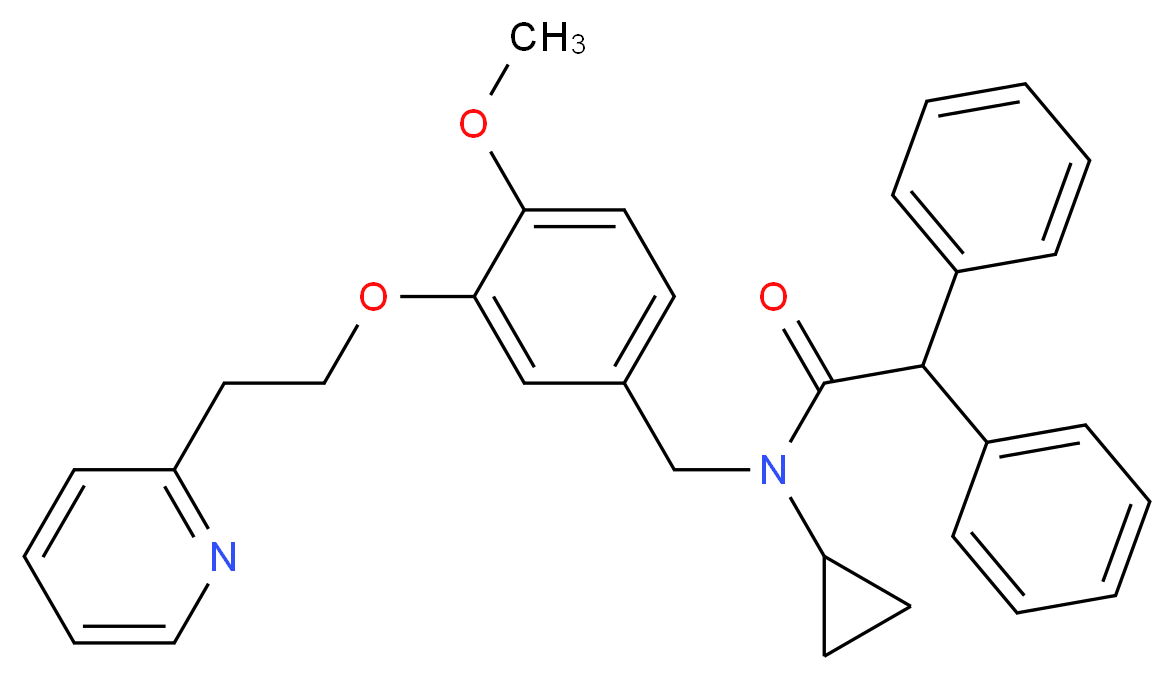 N-cyclopropyl-N-{4-methoxy-3-[2-(2-pyridinyl)ethoxy]benzyl}-2,2-diphenylacetamide_分子结构_CAS_)