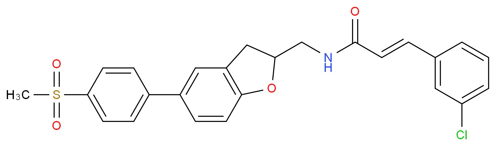 (2E)-3-(3-chlorophenyl)-N-({5-[4-(methylsulfonyl)phenyl]-2,3-dihydro-1-benzofuran-2-yl}methyl)acrylamide_分子结构_CAS_)