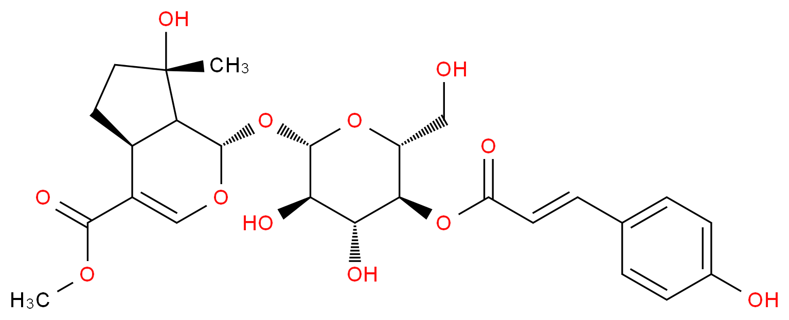 methyl (1S,4aS,7S,7aS)-1-{[(2S,3R,4R,5S,6R)-3,4-dihydroxy-6-(hydroxymethyl)-5-{[(2E)-3-(4-hydroxyphenyl)prop-2-enoyl]oxy}oxan-2-yl]oxy}-7-hydroxy-7-methyl-1H,4aH,5H,6H,7H,7aH-cyclopenta[c]pyran-4-carboxylate_分子结构_CAS_1246012-27-0