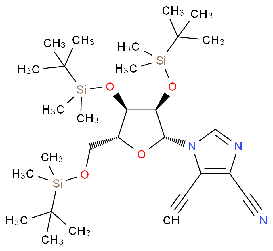 5-Ethynyl-1-(2',3',5'-tri-O-tert-butyldimethylsilyl-β-D-ribofuranosyl)imidazo-4-carbonitrile_分子结构_CAS_147212-83-7)