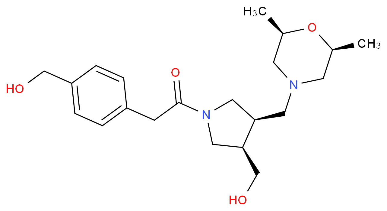 ((3R*,4R*)-4-{[(2R*,6S*)-2,6-dimethylmorpholin-4-yl]methyl}-1-{[4-(hydroxymethyl)phenyl]acetyl}pyrrolidin-3-yl)methanol_分子结构_CAS_)