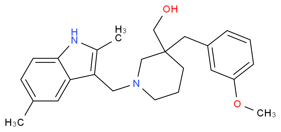 [1-[(2,5-dimethyl-1H-indol-3-yl)methyl]-3-(3-methoxybenzyl)-3-piperidinyl]methanol_分子结构_CAS_)