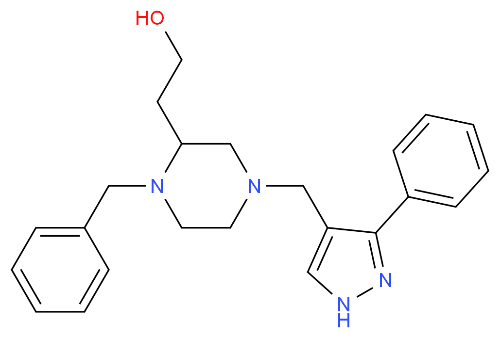 2-{1-benzyl-4-[(3-phenyl-1H-pyrazol-4-yl)methyl]-2-piperazinyl}ethanol_分子结构_CAS_)