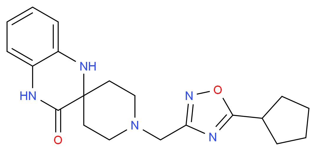 1-[(5-cyclopentyl-1,2,4-oxadiazol-3-yl)methyl]-1',4'-dihydro-3'H-spiro[piperidine-4,2'-quinoxalin]-3'-one_分子结构_CAS_)
