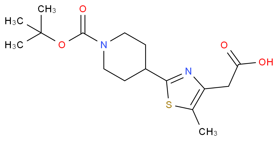 2-[5-Methyl-2-(N-tert-butoxycarbonylpiperidine)-1,3-thiazol-4-yl]acetic acid_分子结构_CAS_)