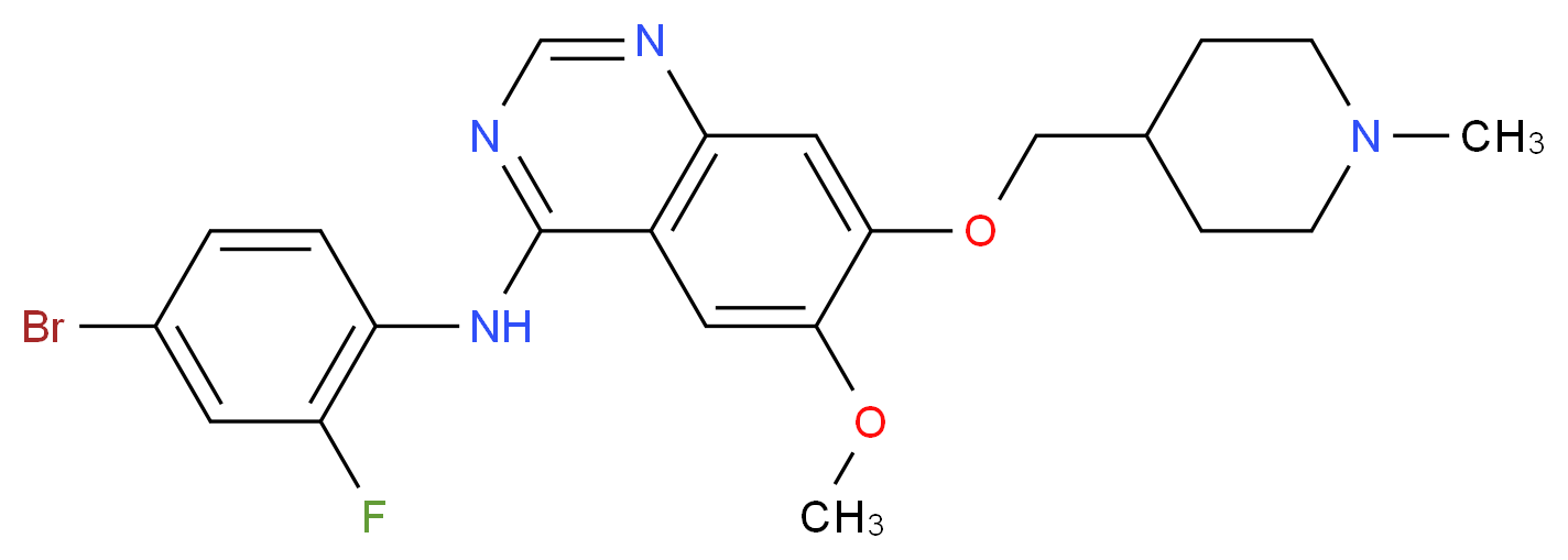 N-(4-bromo-2-fluorophenyl)-6-methoxy-7-[(1-methylpiperidin-4-yl)methoxy]quinazolin-4-amine_分子结构_CAS_443913-73-3