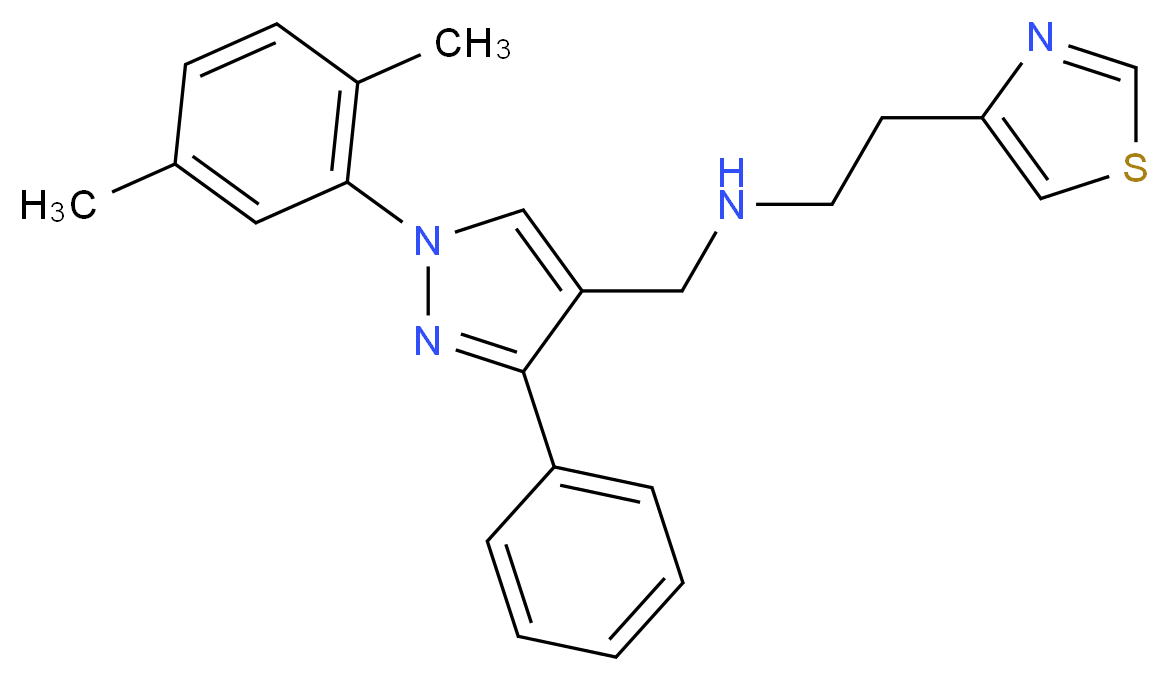 N-{[1-(2,5-dimethylphenyl)-3-phenyl-1H-pyrazol-4-yl]methyl}-2-(1,3-thiazol-4-yl)ethanamine_分子结构_CAS_)