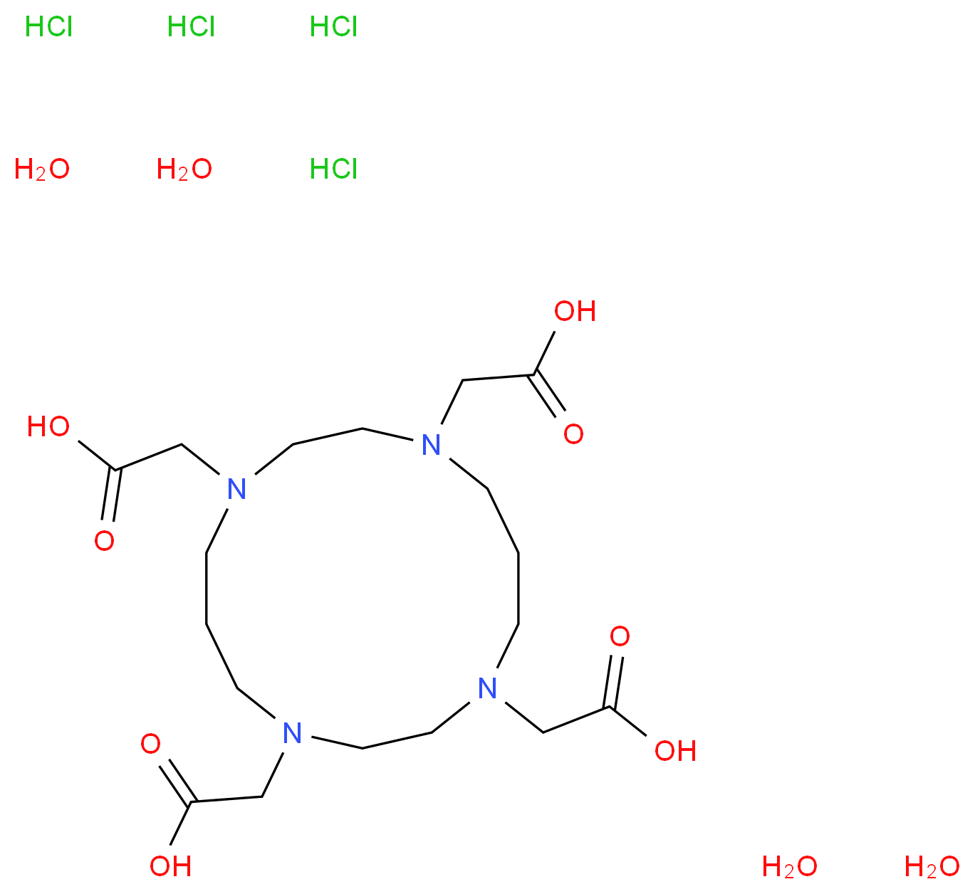 2-[4,8,11-tris(carboxymethyl)-1,4,8,11-tetraazacyclotetradecan-1-yl]acetic acid tetrahydrate tetrahydrochloride_分子结构_CAS_339091-75-7