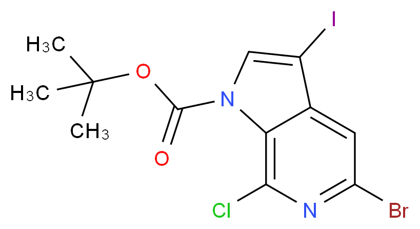 tert-butyl 5-bromo-7-chloro-3-iodo-1H-pyrrolo[2,3-c]pyridine-1-carboxylate_分子结构_CAS_1198096-54-6