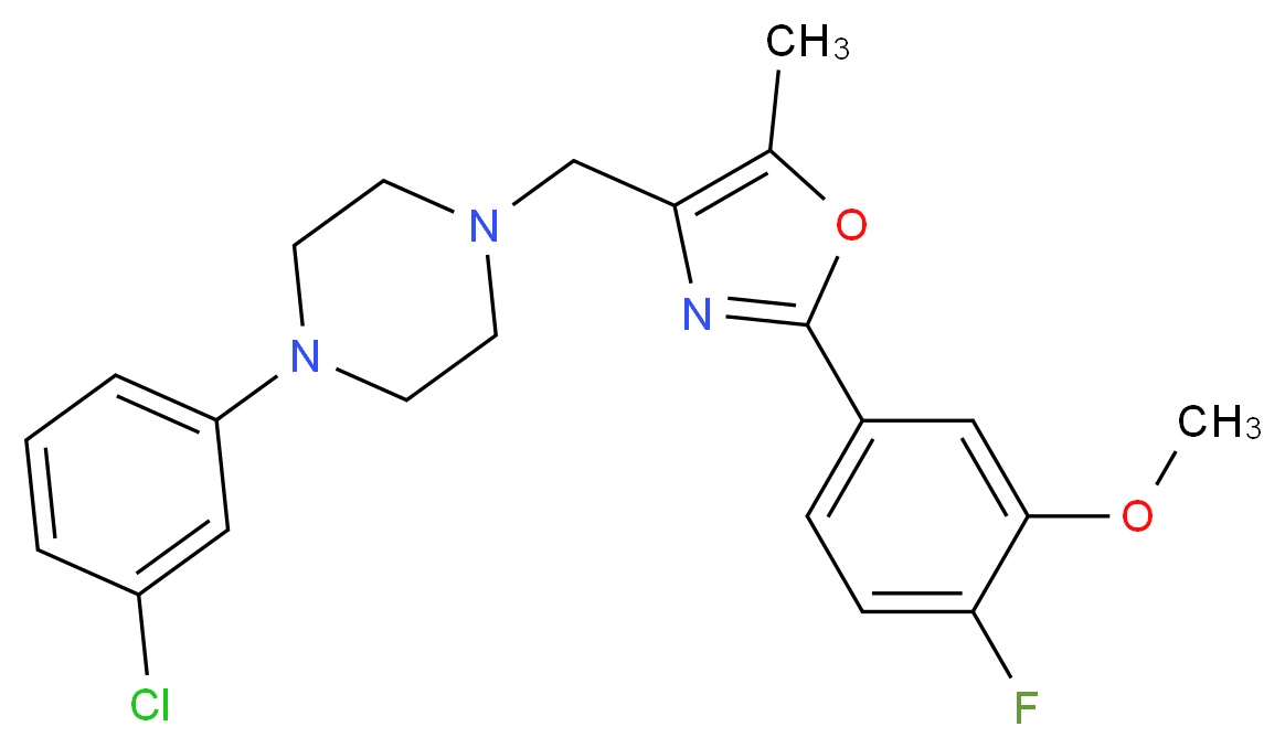 1-(3-chlorophenyl)-4-{[2-(4-fluoro-3-methoxyphenyl)-5-methyl-1,3-oxazol-4-yl]methyl}piperazine_分子结构_CAS_)