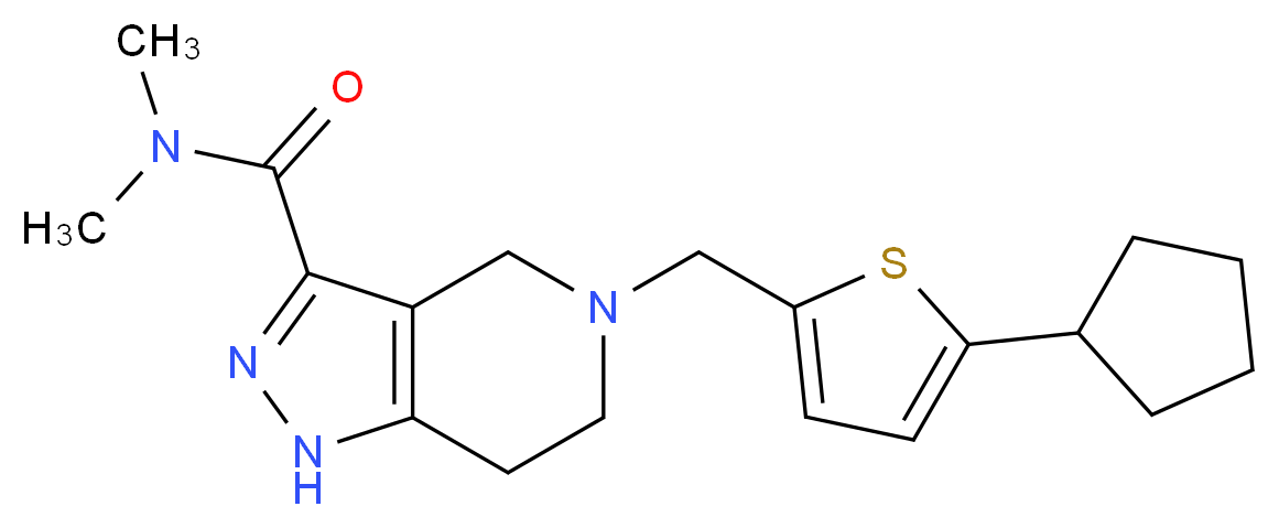 5-[(5-cyclopentyl-2-thienyl)methyl]-N,N-dimethyl-4,5,6,7-tetrahydro-1H-pyrazolo[4,3-c]pyridine-3-carboxamide_分子结构_CAS_)