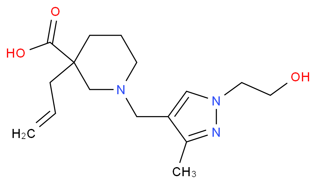 3-allyl-1-{[1-(2-hydroxyethyl)-3-methyl-1H-pyrazol-4-yl]methyl}-3-piperidinecarboxylic acid_分子结构_CAS_)