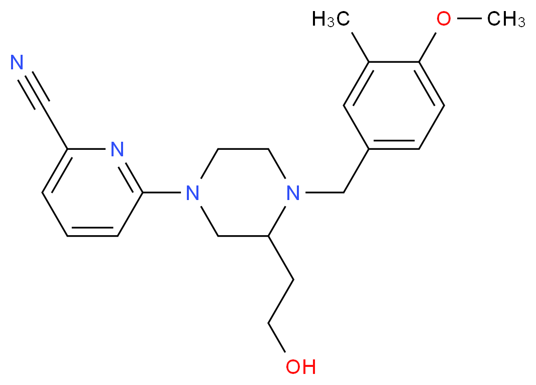 6-[3-(2-hydroxyethyl)-4-(4-methoxy-3-methylbenzyl)-1-piperazinyl]-2-pyridinecarbonitrile_分子结构_CAS_)