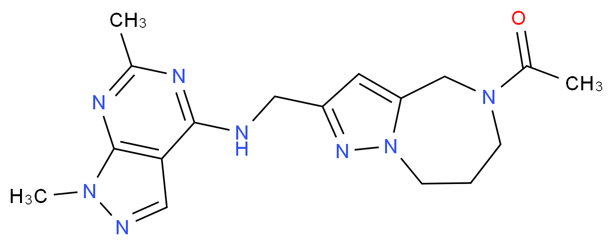 N-[(5-acetyl-5,6,7,8-tetrahydro-4H-pyrazolo[1,5-a][1,4]diazepin-2-yl)methyl]-1,6-dimethyl-1H-pyrazolo[3,4-d]pyrimidin-4-amine_分子结构_CAS_)