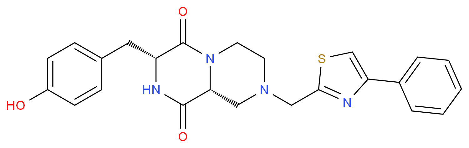 (3R,9aR)-3-(4-hydroxybenzyl)-8-[(4-phenyl-1,3-thiazol-2-yl)methyl]tetrahydro-2H-pyrazino[1,2-a]pyrazine-1,4(3H,6H)-dione_分子结构_CAS_)