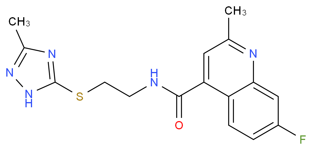 7-fluoro-2-methyl-N-{2-[(3-methyl-1H-1,2,4-triazol-5-yl)thio]ethyl}-4-quinolinecarboxamide_分子结构_CAS_)