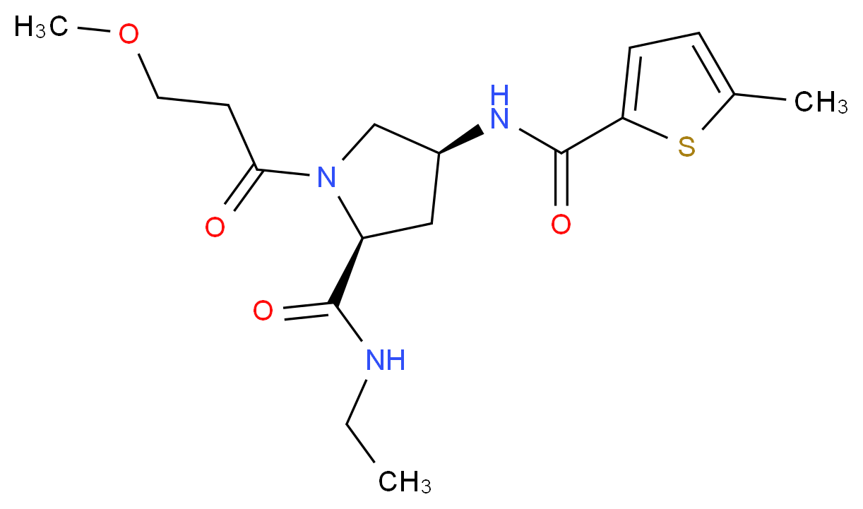 (4S)-N-ethyl-1-(3-methoxypropanoyl)-4-{[(5-methyl-2-thienyl)carbonyl]amino}-L-prolinamide_分子结构_CAS_)