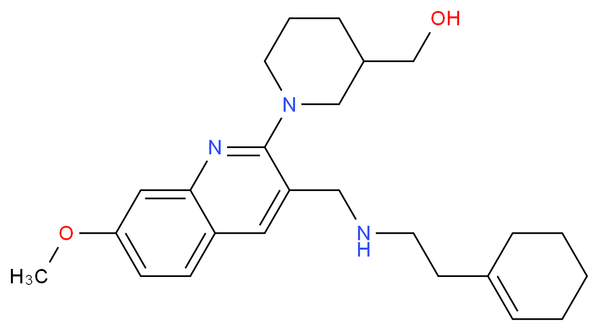 {1-[3-({[2-(1-cyclohexen-1-yl)ethyl]amino}methyl)-7-methoxy-2-quinolinyl]-3-piperidinyl}methanol_分子结构_CAS_)