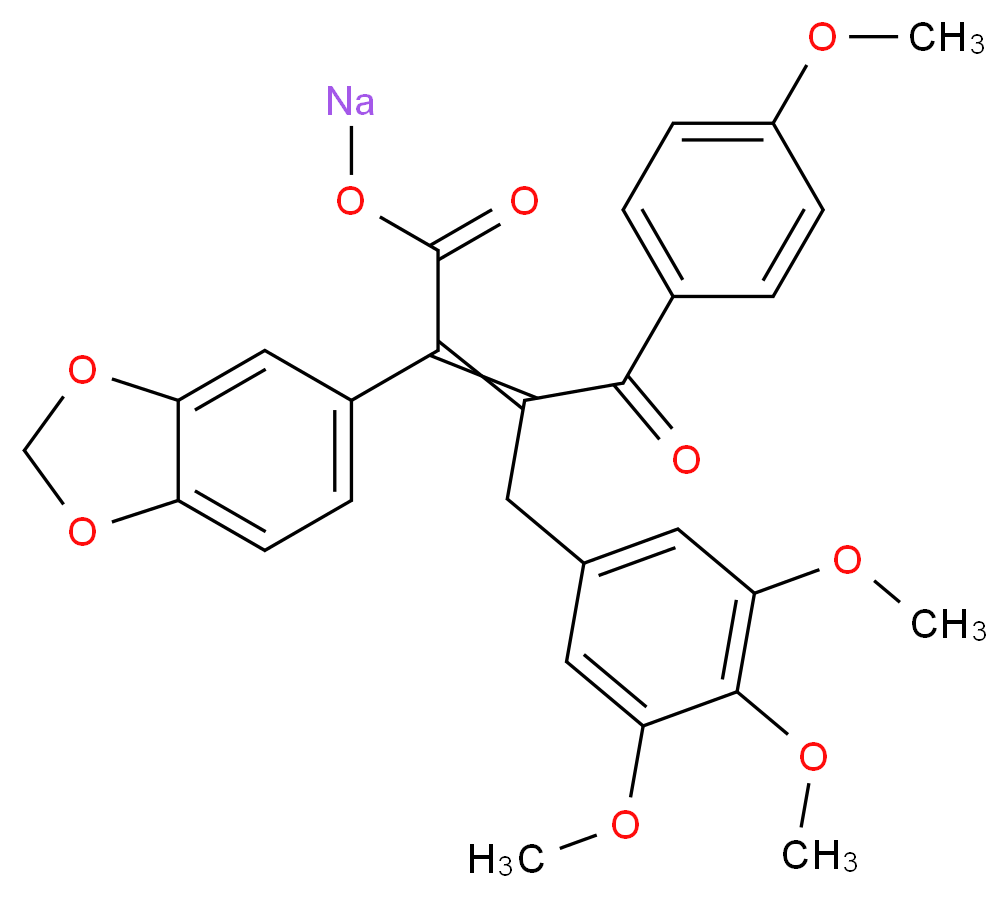 sodium 2-(2H-1,3-benzodioxol-5-yl)-4-(4-methoxyphenyl)-4-oxo-3-[(3,4,5-trimethoxyphenyl)methyl]but-2-enoate_分子结构_CAS_162412-70-6