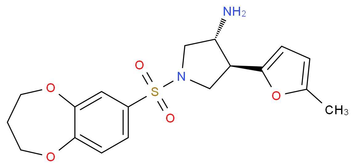 (3R*,4S*)-1-(3,4-dihydro-2H-1,5-benzodioxepin-7-ylsulfonyl)-4-(5-methyl-2-furyl)pyrrolidin-3-amine_分子结构_CAS_)