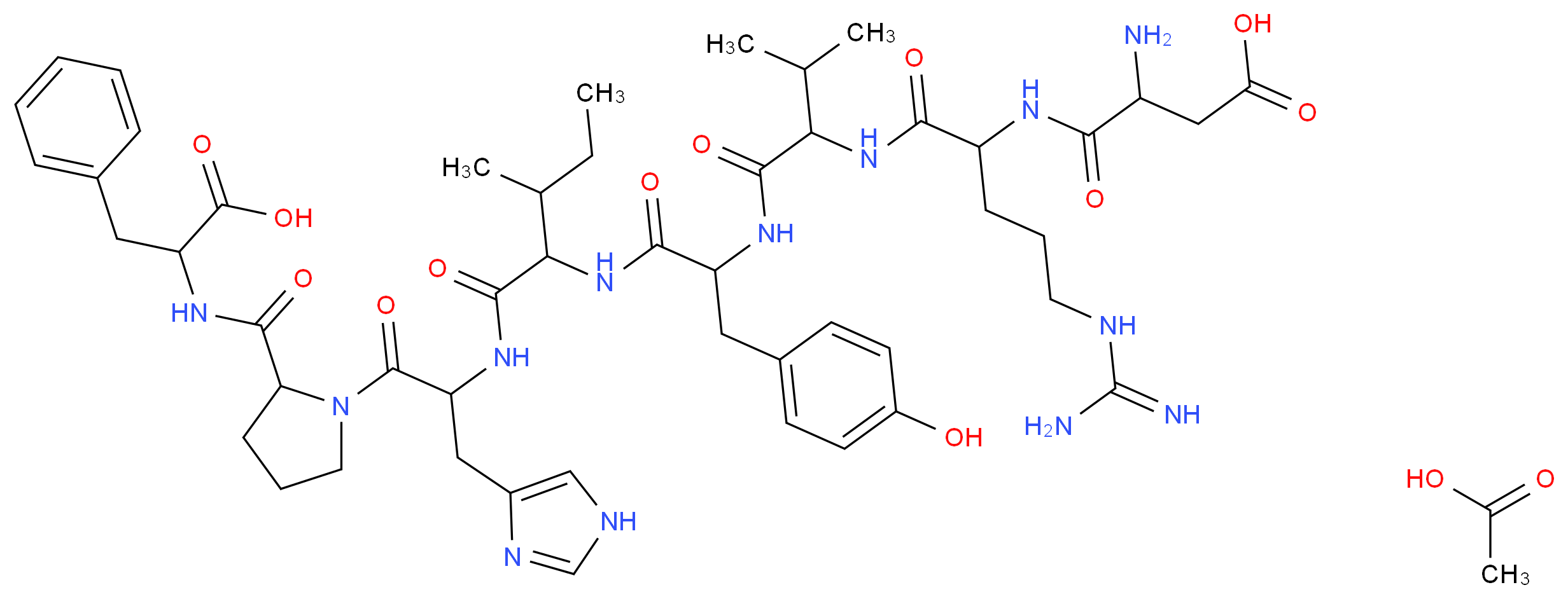 3-amino-3-({4-carbamimidamido-1-[(1-{[1-({1-[(1-{2-[(1-carboxy-2-phenylethyl)carbamoyl]pyrrolidin-1-yl}-3-(1H-imidazol-4-yl)-1-oxopropan-2-yl)carbamoyl]-2-methylbutyl}carbamoyl)-2-(4-hydroxyphenyl)ethyl]carbamoyl}-2-methylpropyl)carbamoyl]butyl}carbamoyl)propanoic acid; acetic acid_分子结构_CAS_68521-88-0