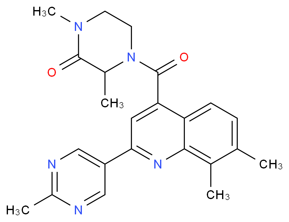 4-{[7,8-dimethyl-2-(2-methylpyrimidin-5-yl)quinolin-4-yl]carbonyl}-1,3-dimethylpiperazin-2-one_分子结构_CAS_)