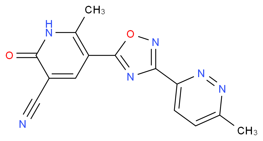 6-methyl-5-[3-(6-methyl-3-pyridazinyl)-1,2,4-oxadiazol-5-yl]-2-oxo-1,2-dihydro-3-pyridinecarbonitrile_分子结构_CAS_)