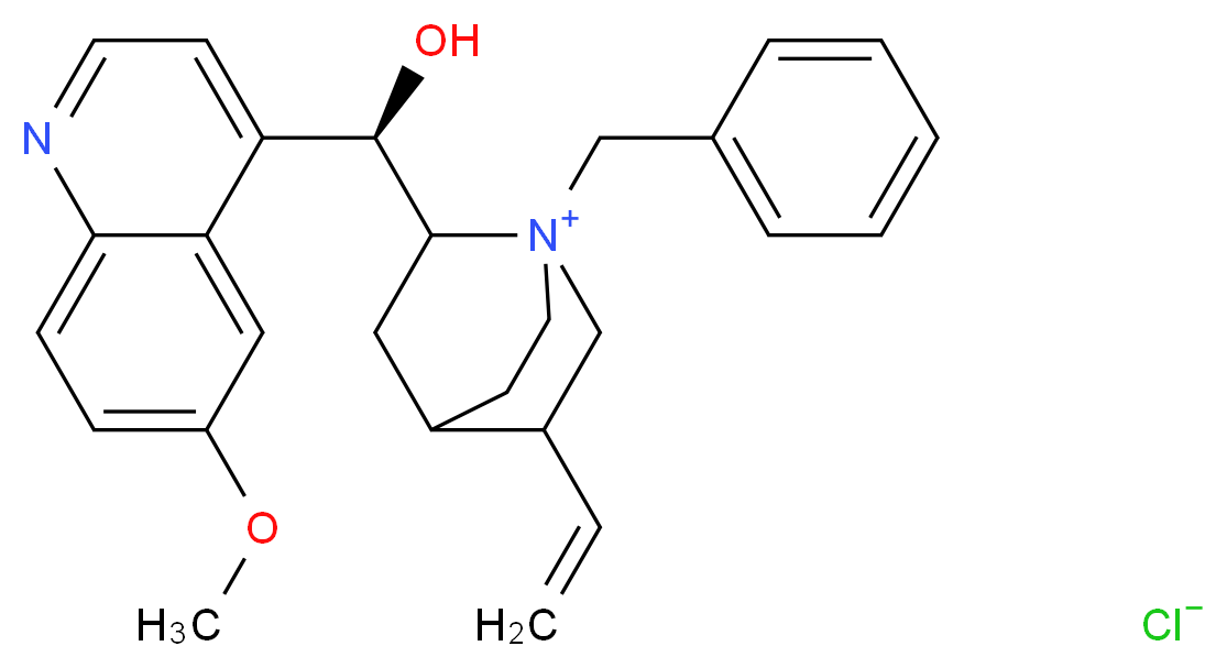 1-benzyl-5-ethenyl-2-[(R)-hydroxy(6-methoxyquinolin-4-yl)methyl]-1-azabicyclo[2.2.2]octan-1-ium chloride_分子结构_CAS_67174-25-8
