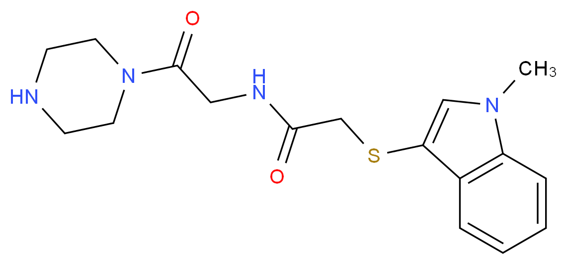 2-[(1-methyl-1H-indol-3-yl)thio]-N-(2-oxo-2-piperazin-1-ylethyl)acetamide (non-preferred name)_分子结构_CAS_)