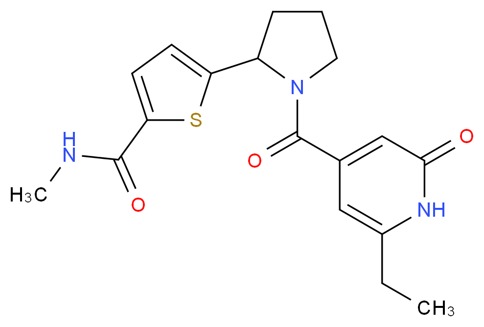5-{1-[(6-ethyl-2-oxo-1,2-dihydropyridin-4-yl)carbonyl]pyrrolidin-2-yl}-N-methylthiophene-2-carboxamide_分子结构_CAS_)